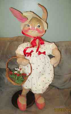 BIG Cute '90 Annalee Mobilitee Spring Lady Easter Bunny 30inch Strawberry Basket