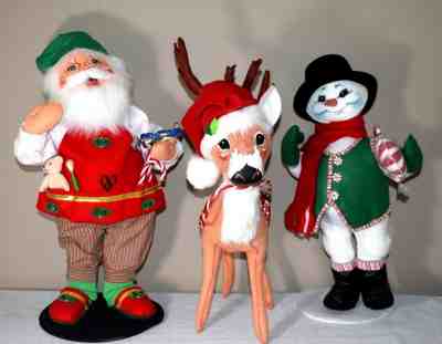 Annalee Workshop Santa, Peppermint Reindeer, and Snowman Christmas