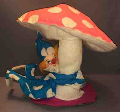 Vtg Annalee Mobiletee Doll Mushroom Hugging Clown 1969 Pink Blue White Polka Dot