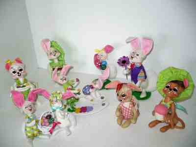 Vintage Annalee Doll 10 Lot Bunnies Mouse Carrot Cake Strawberry Easter Eggs 