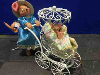 Annalee 4" Mom Mouse with Baby in Carriage Stroller Pram - Mint - 196604