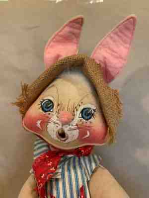  ANNALEE VINTAGE 1968 BUNNY RABBIT WITH BASKET Easter or Farmer Bunny 20" LARGE