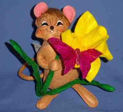 Annalee DAFFODIL MOUSE 6" Happy face-Spring Flower Butterfly Bendable NWT 2015