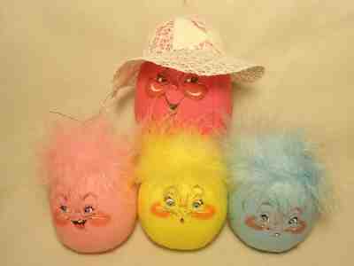 Lot 4 Annalee Easter Dolls: 7” Egg-Centric, 3” Blue Yellow Pink Egg Ornament