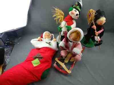 Vintage Annalee Dolls Lot of 4 Stocking 33" Snowman 21" Witch X-Mas Sled Girl