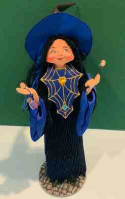 Annalee magic casting spells, 2007 doll in cobalt blue dress, potion jar, wand