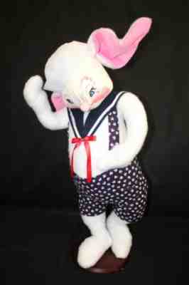 Vtg Annalee Doll 30" White Sailor Boy Bunny with Tag, Original Clothes and Stand