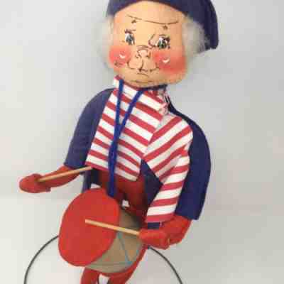 Vintage 1971 Annalee Doll 17.5” Drummer Boy Patriotic Blue Red Independence Day