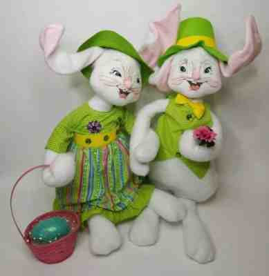 Annalee 30" Mr & Mrs Rabbit Mobilitee Dolls Easter Holiday Bunny Green HTF