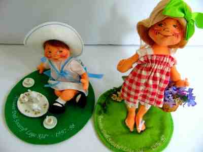 Annalee Doll Society 1996-97 "Little Mae Flowers"  & "Tea Time" 1997-98 Logo Kid
