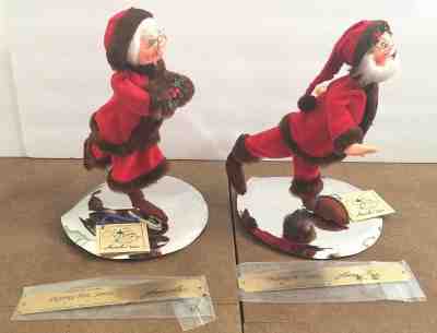 Annalee Dolls Set of 2 Santa Mrs. Claus #5409 #5411 Ice Skating '93 10" NEW Tags