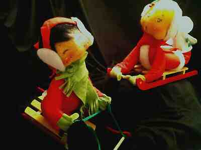 Vintage Collectible Annalee Mobilitee Sledding Boy Girl Christmas Posable Dolls
