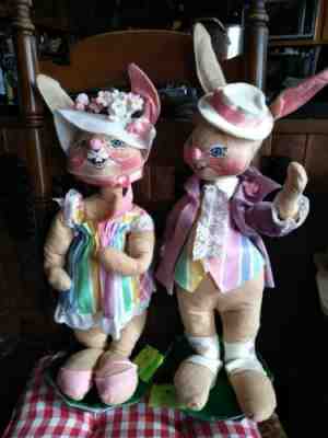 Vintage Annalee Mobilitee Dolls Large 21 & 23" Easter Bunny Rabbit set 