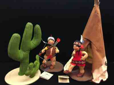 Annalee Set of Four Southwest Indian Dolls with Teepee and Cactus 1994 and 1995