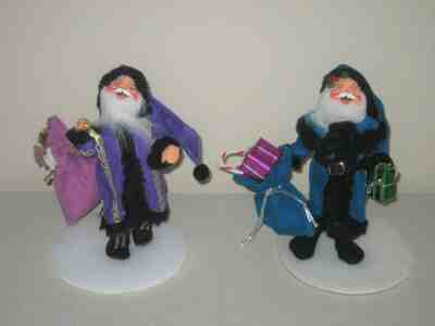 ANNALEE 10" Purple Passion Santa (USA '98) & True Blue Santa (USA '97) ~ NWT