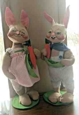 18” Set Girl Boy Annalee Country Bunnies Rabbits Vegetable Spring 1993 USA