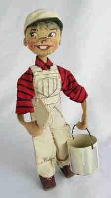  Rare Annalee Mobilitee 1960's 10" Painter Boy w/ Original Bucket & Paint Brush