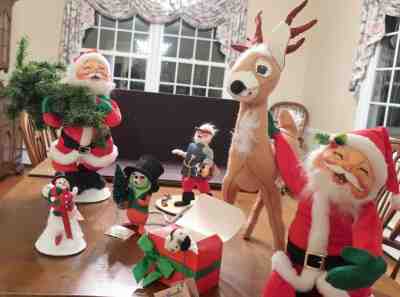 Annalee Doll Collection Of 7 Misfits 2 Lg Santa, Reindeer, Mouse, Snowman, Puppy