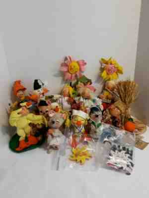 Annalee Dolls Lot of 17 Clowns Pins Mice Boys Haystack Ducks Scarecrow Flowers