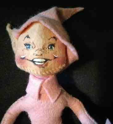 Vintage Annalee Doll Spring Pink Elf Open Eyes Toothy Smile GC 1990 Christmas NH