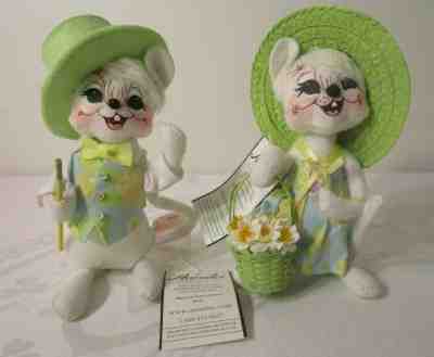  Annalee Dolls Spring Mice Couple Spring Mouse Boy and Girl 6" Vintage