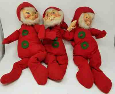 Set of 3 1970s Annalee Christmas Elf Dolls Beards and Caps