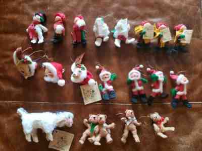 VTG 19 ANNALEE Christmas ornaments Santa Deer Snowman Carolers Bears Sheep Boys