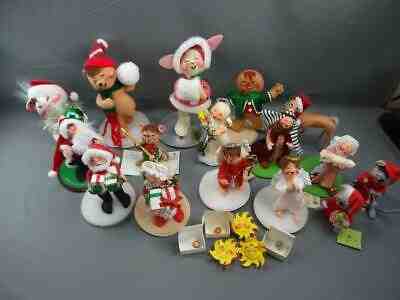 Vintage Annalee Dolls Lot 16 Christmas 8" & 12" Santas Mice Angels Society Pins