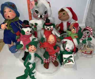 AnnaLee Mobilitee Dolls Lot x13 Holiday Christmas 82’-93’ Mouse Skunk Snowman +