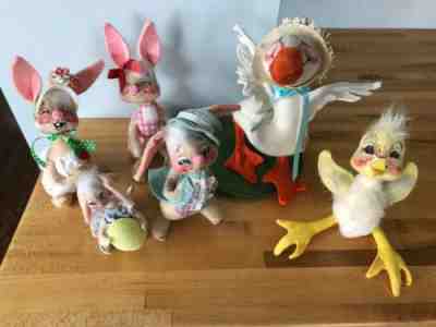 Vintage AnnaLee Mobilitee NH Easter Holiday Dolls X 6 Ducks Chicks Bunny Eggs
