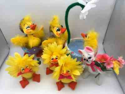 Annalee Spring Easter Mouse & Ducks Duckling LOT OF 7 Duck Flowers Basket Eggs