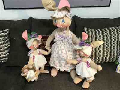 Vintage 1968 Annalee Mobilitee Dolls LG Easter MOM & 2 toddlers w Easter Basket