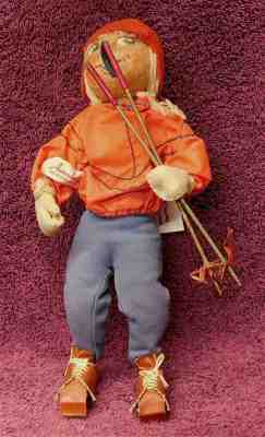 Vintage Annalee 10" Skier Girl Doll 1950's tag & bag
