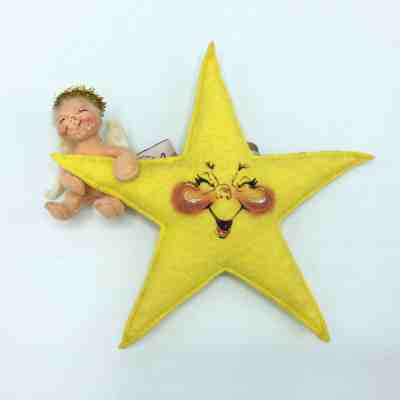 Annalee 1994 Christmas Tree Topper Yellow Star With Angel 7" Christmas Plush USA
