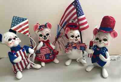 Annalee Doll -4th of July Mice-2005/06, Lot of 4 Flag Kite firecracker Sparkler 