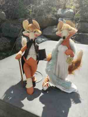 Rare VINTAGE 1981 ANNALEE FEMALE and MALE lady and escort FANCY FOX SET  21" H