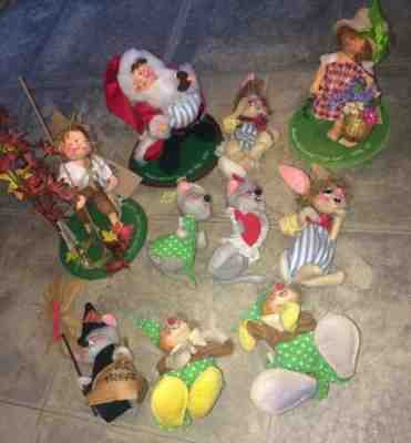 VTG LOT 10 Small Annalee Mobilitee Dolls Santa Clown Mouse Bunny Goin' Fishin'
