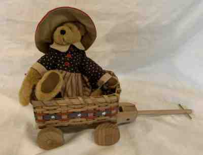 4th of July Memorial Day Patriotic Bear In Handmade Stars And Stripes Wagon