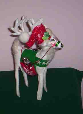 ANNALEE REINDEER WHITE w/ Santa Hat & Snowflakes NEW w/ Tag over 13" Tall