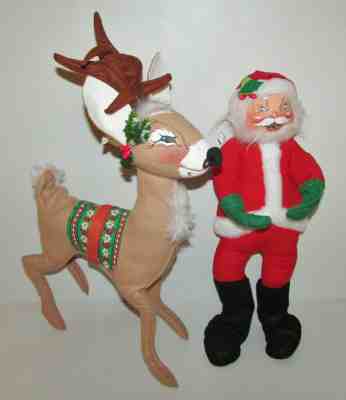2 Vintage Christmas Annalee Dolls 1978 (22") Reindeer & 1981 (18") Santa Claus