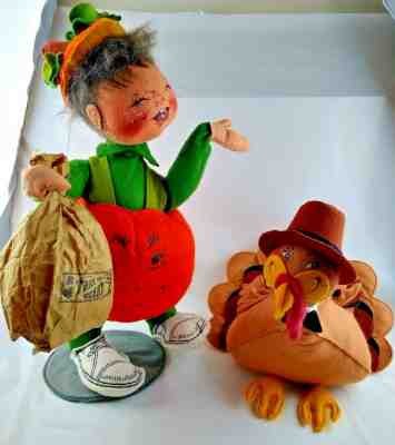 2 Vintage Large  ANNALEE Thanksgiving Turkey & Halloween Pumpkin Trick or Treat