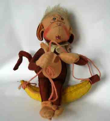 HTF Rare Vintage Annalee Boy Monkey On Banana Trapeze 1973 Ooh Mouth ~ 12" 