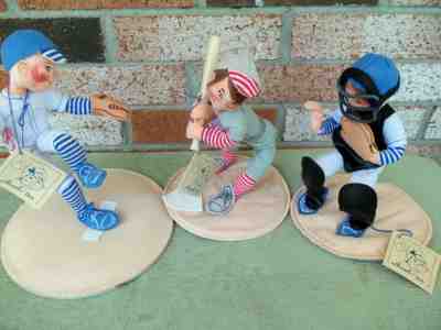 Annalee Felt Dolls Baseball Players Trio Pitcher, Batter, & Catcher 