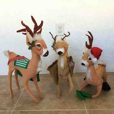 Annalee 1970, 1992, 1993 Reindeer 18" Vintage Christmas Plush Lot of 3