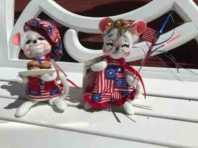 ANNALEE  2 CUTE ALL AMERICAN MOUSE PATRIOTIC USA PERFECT BACK YARD BARBECUE  PAI