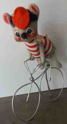 Vintage 1971 Annalee Mobilitee Figurine Meredith NH Mouse on Bicycle 9"Tall