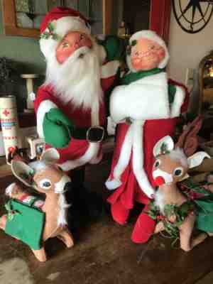 Vintage Annalee Christmas Santa Mrs. Clause Reindeer 4pc Set 30” Felt 