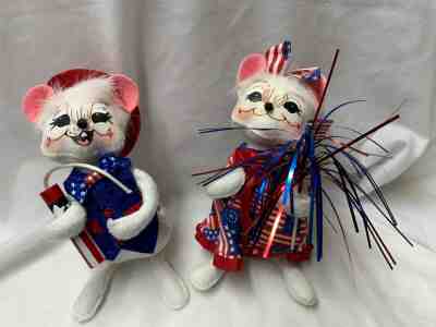 Annalee Patriotic 4th of July Firecracker 6" Boy Girl Mice Set Dolls 2005/2006