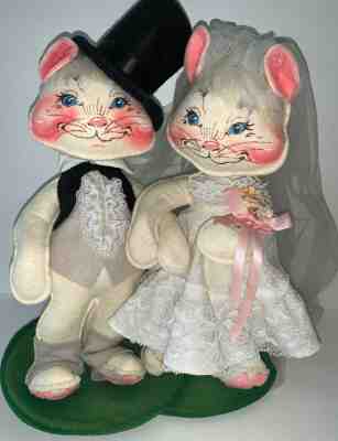 Vintage 1980s Annalee 12" Bride & Groom Kitty CAT Kitten Wedding Dolls
