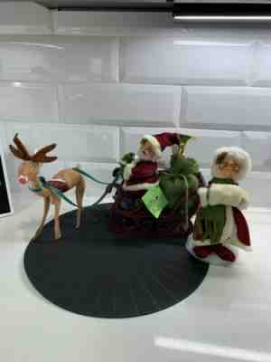 1986 Annalee 7" Victorian Santa in Sleigh with Reindeer and Mrs Santa, 3 Pcs HTF
